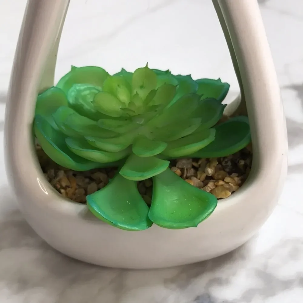 Mini Hanging Faux Succulent Planter White Ceramic Decor Boho Farmhouse